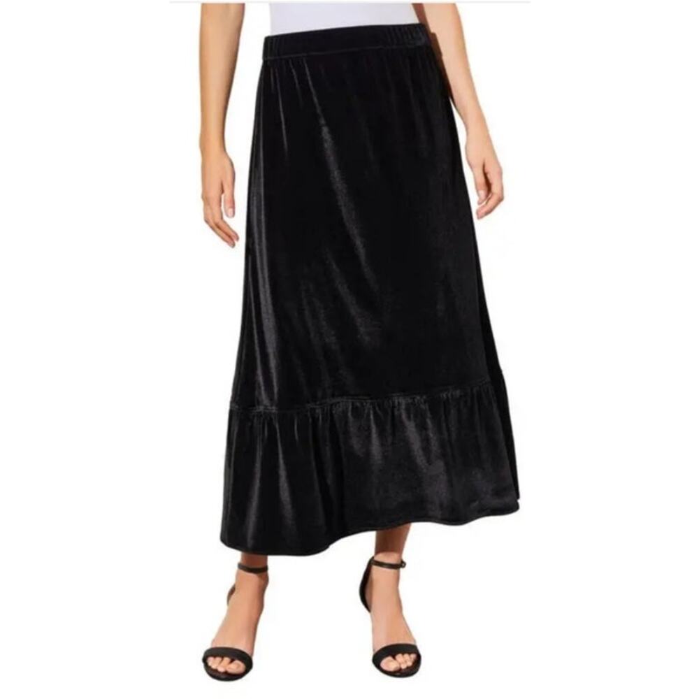 Ming Wang a line flounce velvet midi skirt black size Large L
